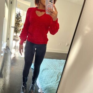 Red Women's Sweater with Keyhole Design